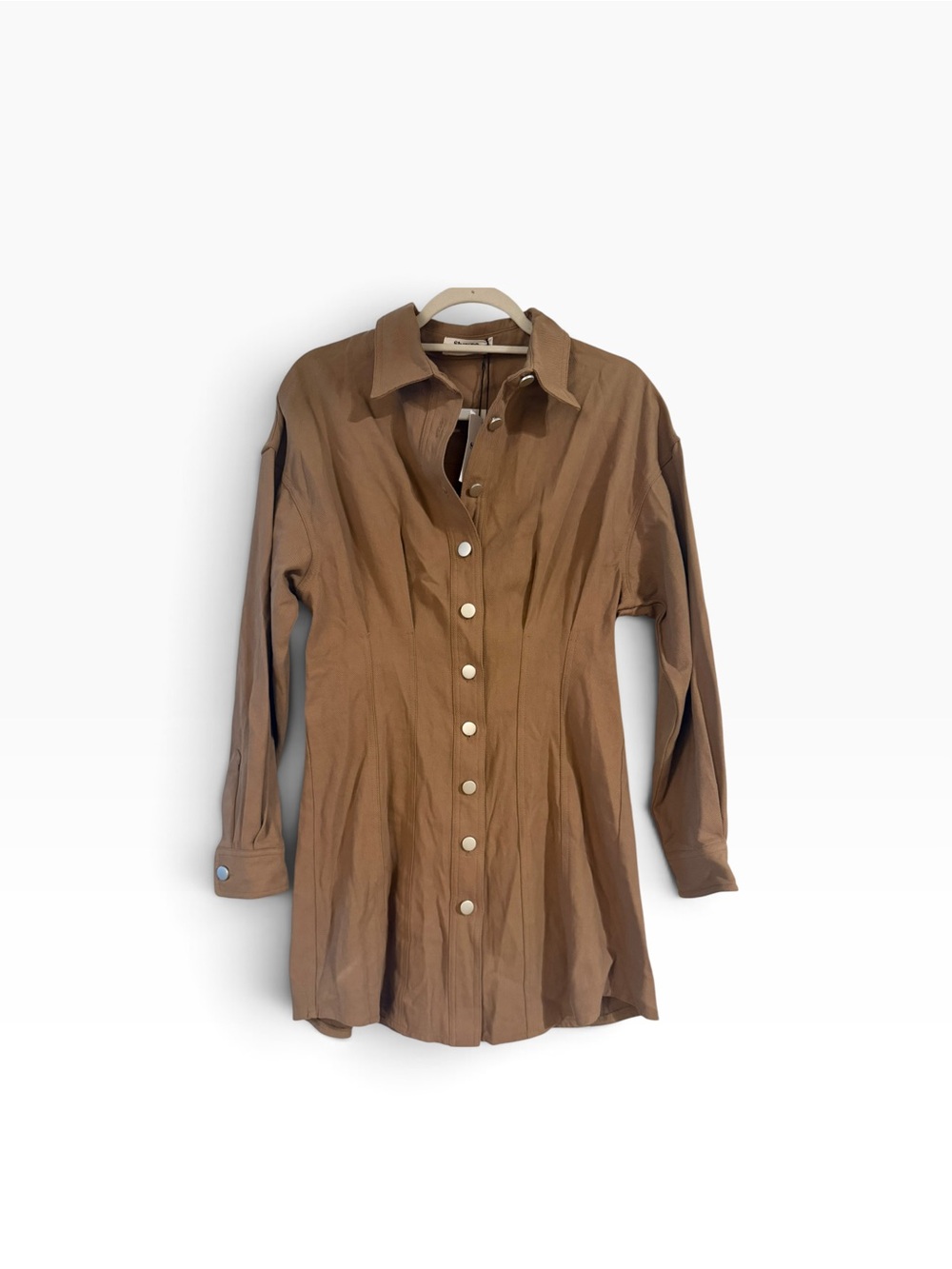 Showpo Sofia Button Through Long Sleeve Mini Dress In Mocha - Picture 7 of 8